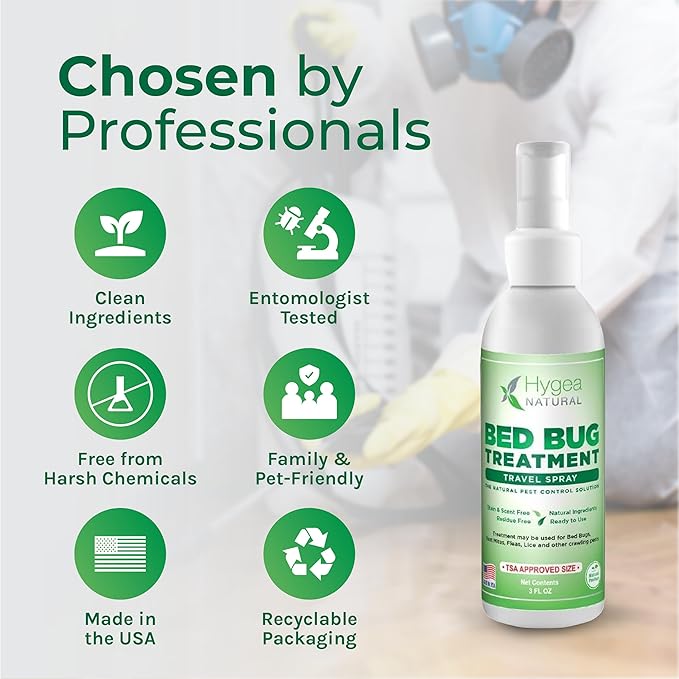 Lice, Mite, and Bed Bug Natural Travel Spray - TSA Approved size – Child & Pet Friendly – Immediate results – Stain & Odor Free, For Hotels, Suitcase, Backpack, Shoes, Bed Bug Spray(3oz)
