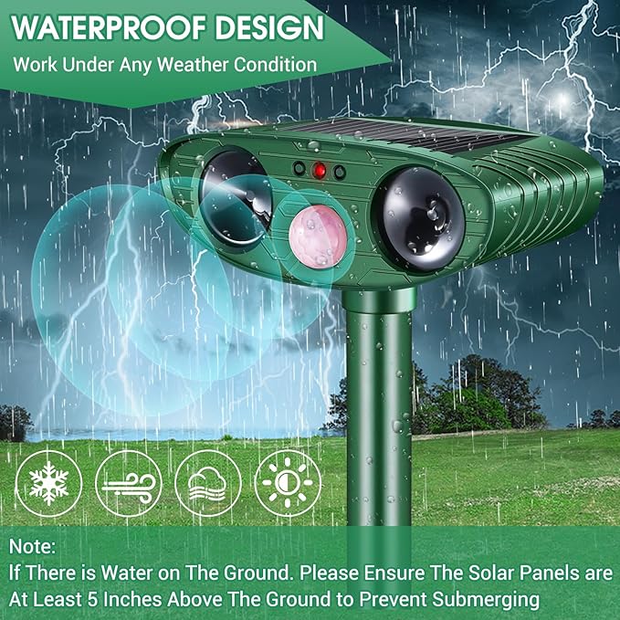 Cat Repellent Outdoor,2 Pack Solar Animal Repeller Ultrasonic Cat Deterrent with Motion Sensor Waterproof Pest Repeller Animal Deterrent for Garden Yard Skunks,Raccoon Birds Squirrels Deer