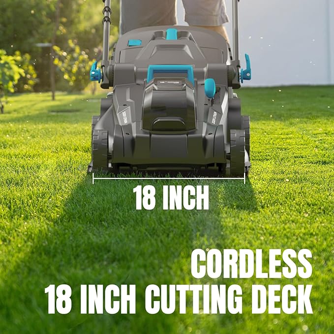2x20V 18 inch Electric Lawn Mower Cordless, Brushless Push Lawn Mower with 6-Position Cutting Height Adjustment, 2x4.0Ah Battery & Dual Charger Included