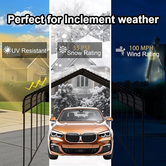 RV Metal 20x20FT Carport Canopy Heavy Duty Black Carports Kits for Garage,Aluminum Car Ports with Steel Shelter Frame Cover for 2 Car or Boats