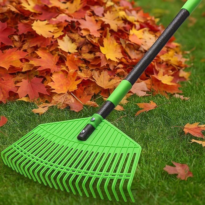 Heavy Duty Leaf Rake for Lawns - 16.5'' Large Plastic Yard Garden Rake for Leaves with Reinforced Tines,65'' Adjustable Steel Long Handle Tool for Adults Kids Gardening,Landscaping,Grass,Turf