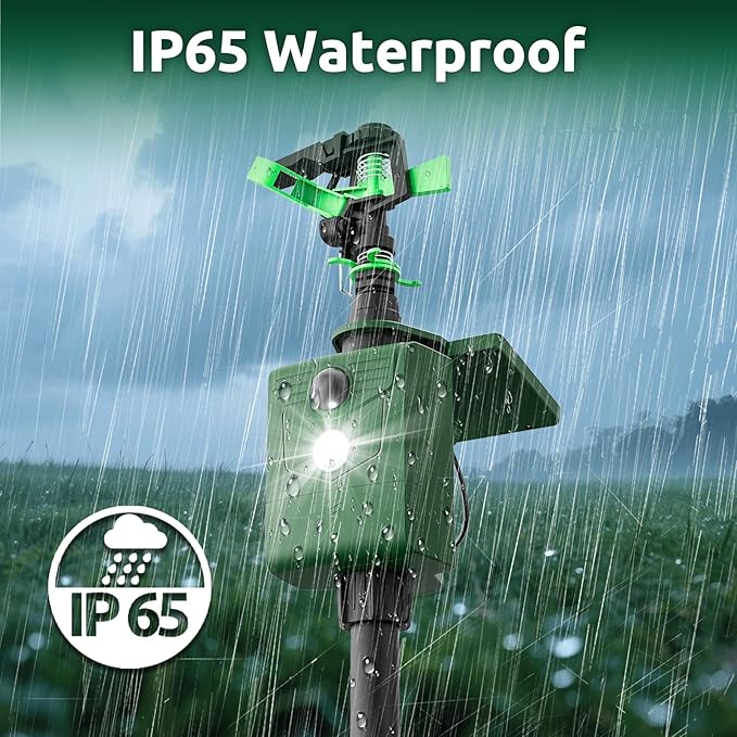 2 Packs Motion Activated Animal Repeller with Water Sprinkler, Solar Powered Deer Repellent Devices, IP65 Waterproof Cat Repellent Outdoor with Flashing Light, Deter Foxes Skunks Raccoons from Garden