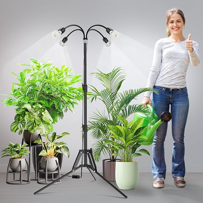 SANSI Grow Lights for Indoor Plants, 40W Full Spectrum LED Plant Lights, 4 Head 35"-64" Adjustable Tripod Standing Plant Lights for Indoor Growing, 4 Pack of Par20 10W Bulb Non-Dimmable Grow Light