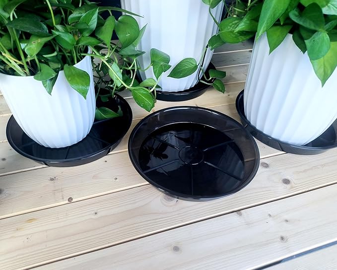 Plant Saucer 18 Inch 4 Pack 10 14 16 18 Large Plant Trays for Pots Heavy Duty Round Plastic Plant Saucers for Indoors Outdoors, Flower Pot No Holes Plant Drip Trays