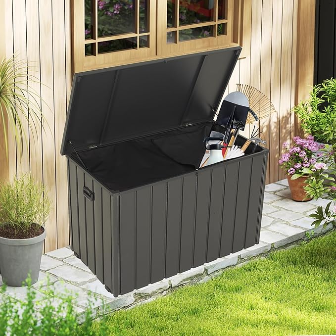 Domi Outdoor Storage Deck Box 120 Gallon, Outdoor Deck Box with Waterproof Storage Bag for Outside Cushions, Garden Tools and Pools Equipment, Gray