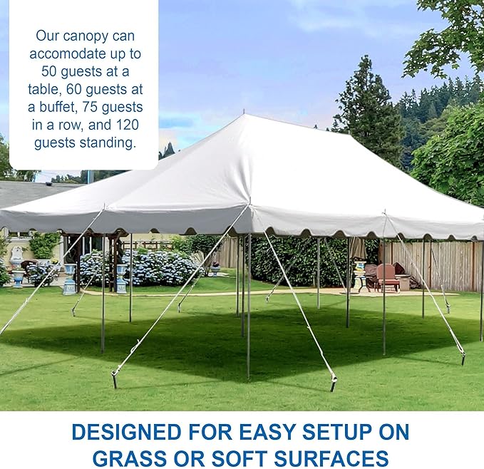 Party Tents Direct 20'x30' Canopy Tent, Weekender Canopy Pole Tent, Easy Up with Heavy Duty PVC White Top, 120 Person Capacity, Outdoor Canopies, Tents for Parties, Weddings & Events