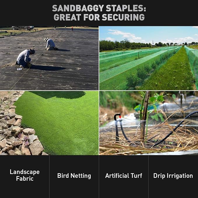 Sandbaggy Round Top 6-Inch Landscape Staples ~ SOD Garden Stakes Square Pin for Ground Cover Fabric & Drip Irrigation Tubing (200 Staples)