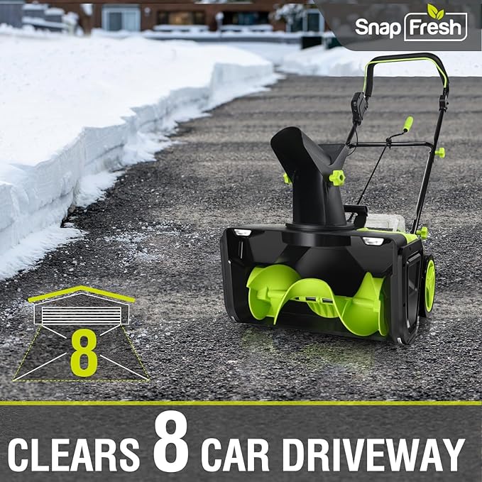 SnapFresh Electric Snow Blower Cordless - 2 x 20V 20 Inch Brushless Snow Blower with 5.0Ah Battery x 2 and Fast Charger, Built-in Dual LED Headlights