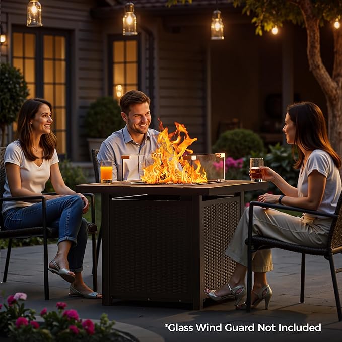 BALI OUTDOORS Propane Gas Fire Pit Table 32 inch 50,000 BTU Square Gas Firepits for Outside, Brown