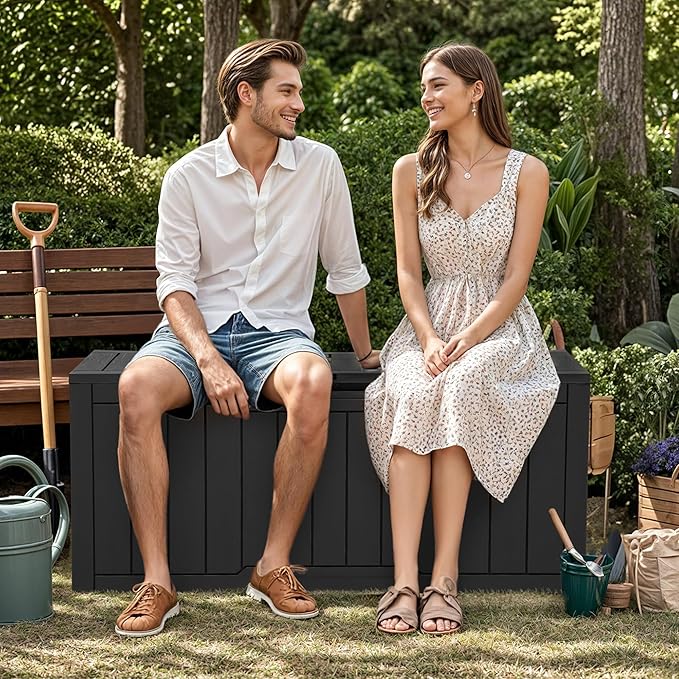 YITAHOME 100 Gallon Outdoor Storage Box, Large Water Resistant Resin Deck Box, Indoor Outdoor Lockable Storage Container for Patio, Garden, Cushions, Tools, Equipment (Black)