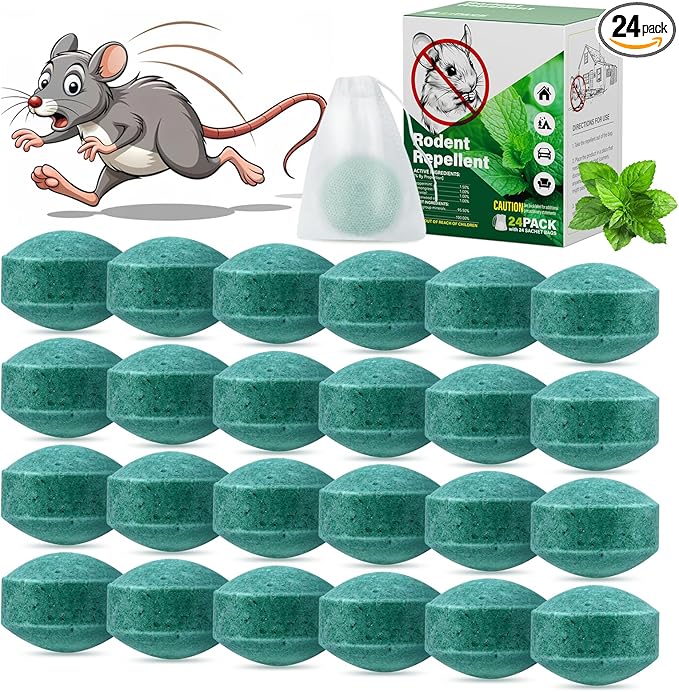 24 Pack Peppermint Mouse Repellent, Effective Against Mice, Rats and Pests, Safe for Pets and Families, Indoor and Outdoor Use