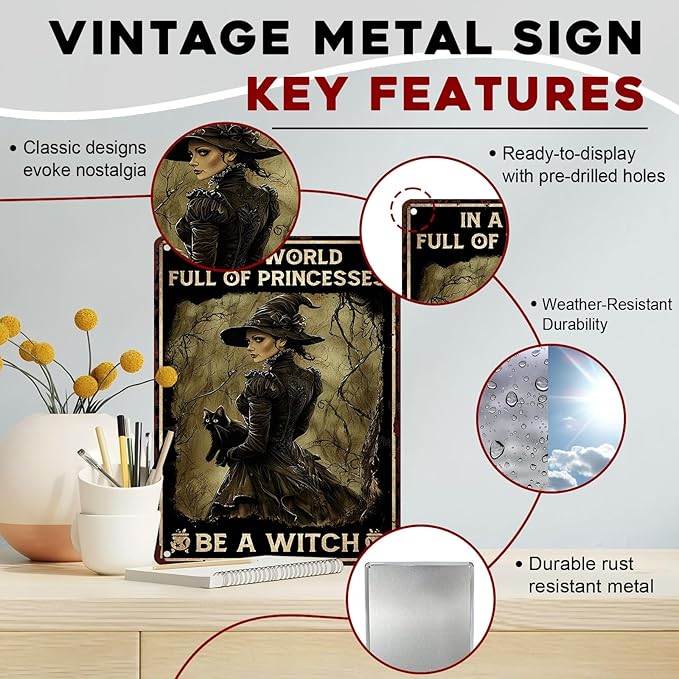 Halloween Witch Be A Witch In A World Full Of Princesses Vintage Metal Tin Sign Retro Halloween Decor Rustic Wall Art Bar Cafe Tin Plaque 12x16inch