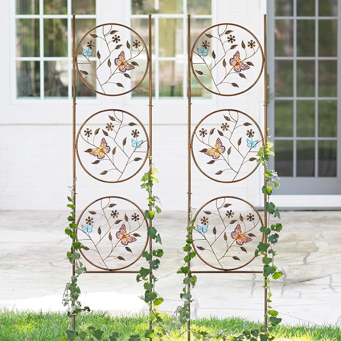 SUNNYPARK Set of 2 Butterfly Metal Garden Trellis for Climbing Plants, Decorative Vegetables Flowers Vine Trellis for Outdoor Patio 55'' H x 12.4'' W