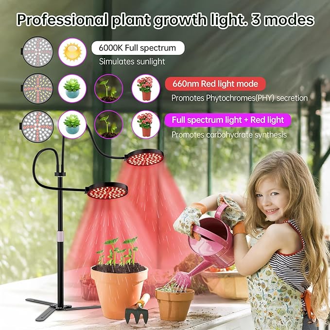 Super-Energy Tabletop LED Grow Lights 9.8"-32"Height Adjustable for Indoor Small/Medium Plants 6000K Full Spectrum with 3 Dimmable Model, Auto On Off Timing 3 9 12Hrs, 5 Brightness(Puck Black)