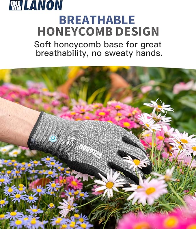 LANON Gardening Gloves for Men Women, 2 Pairs Nitrile Coated Garden Gloves with Grip, Breathable B.COMB AIR Technique, Dusty Olive & Bluebird, XLarge