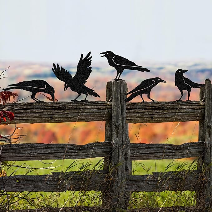 Raven Decor,Metal Birds Black Bird Crow Statue,Raven Statue Fence Topper Fake Crow,Crow Decor Garden Ornament Fence Topper Gothic Home,Crow Decor,Witchy Garden Decor,Halloween Decorations
