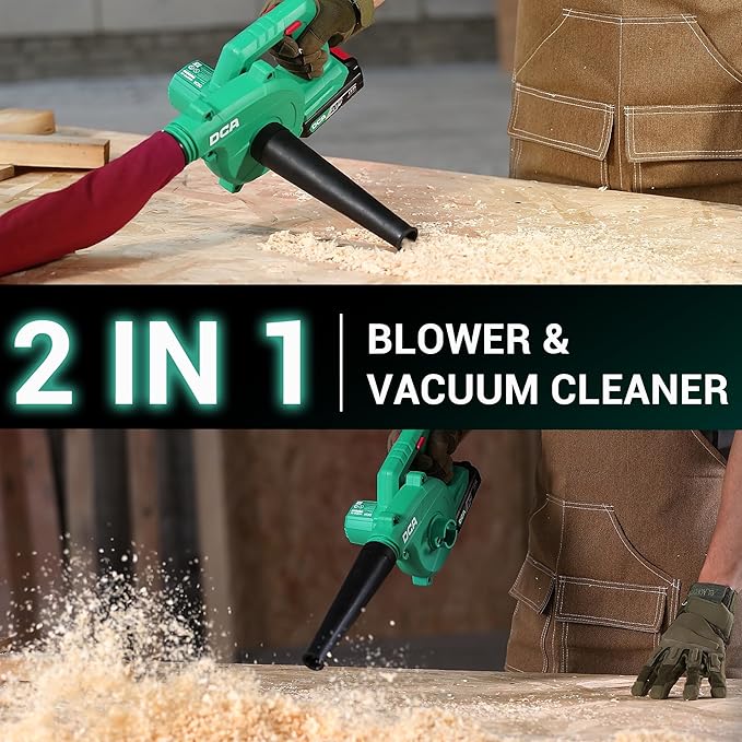 DCA 20V Brushless Blower Cordless Mini Hand Electric Vacuum,Lightweight Sweeper Vacuum with 2 Battery,Portable for Lawn Care/Dust/Pet Hair/Dust/Small Trash