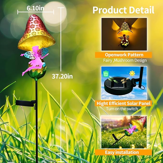 ZKLiLi Solar Lights Garden Decorations,Mushroom Fairy Light,Solar Warm LED Light for Pathway Lawn Patio Courtyard Gifts for Mom Grandma Women(Fairy Mushroom)