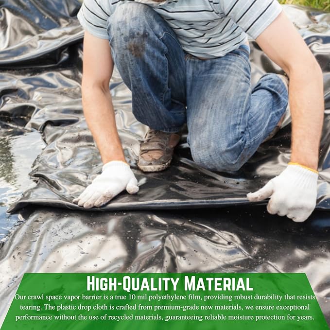 Farm Plastic Supply - Crawl Space Vapor Barrier - 10 Mil - Black Vapor Barrier, Thick Plastic Sheeting, Heavy Duty Polyethylene Film, Drop Cloth Covering for Crawlspace, Basement (20' x 100')