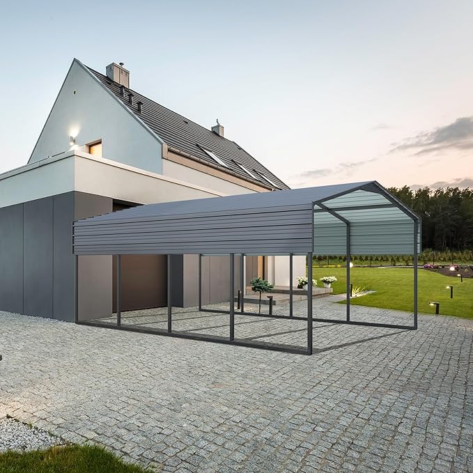 Outvita Heavy Duty Outdoor Carport Canopy, 12x20FT Metal Carport Kit with Galvanized Steel Roof, Garage Shelter for Cars, Boats, Pickup Trucks, Events, Party