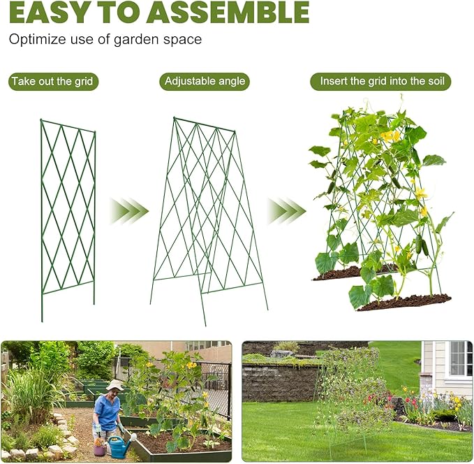 Cucumber Trellis 2 Pack, Foldable A-Frame Garden Trellis for Raised Bed Garden Grow Support with Plant Support Clips, Twist Ties, Plastic Ties, for Cucumber,Tomato, Climbing Plants and Flowers