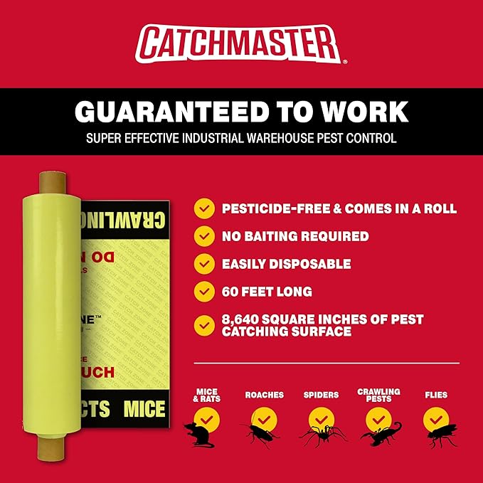 Catchmaster Catch Zone Pest Boundary Roll 1-PK 60FT, Adhesive Mouse Traps Indoor, Spider, Lizard, & Ant Sticky Traps for Crawling Insects, Pest Control Glue Traps for Warehouse, Basement, & Kitchen