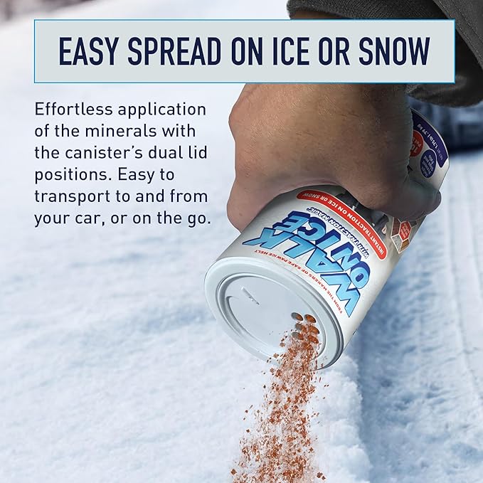 Walk on Ice - Instant Grip for Snow & Ice, Prevent Slips & Falls, Safe for Kids, Pets, & Cars, Unique Mineral Blend, 100% Salt & Chemical Free, 1.75 lb CAN for Walkways & Sidewalks