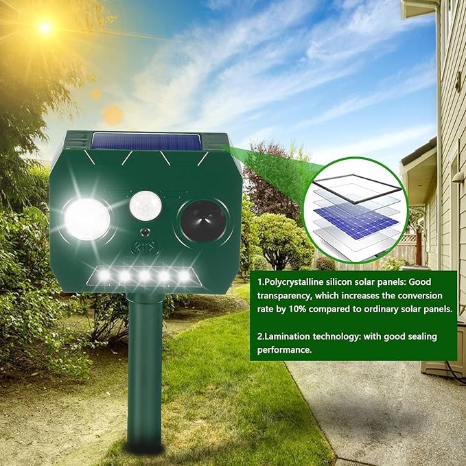 Solar Ultrasonic Animal Repellent Outdoor, Deer Repellent Devices, Waterproof Cat Rabbit Repeller with Motion Detection Flash Light to Deterrent Squirrel Dog Skunk Raccoon for Garden Yard Farm(4Pack)