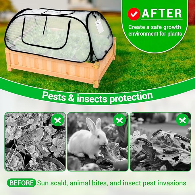 Garden Covers for Raised Beds, Pop Up Raised Garden Bed Cover, Garden Row Plants Cover Accelerator, Greenhouse Cover for Protecting Seedlings Fruits Vegetable Rows 45" L x 22" W x 16" H(1 Pack)
