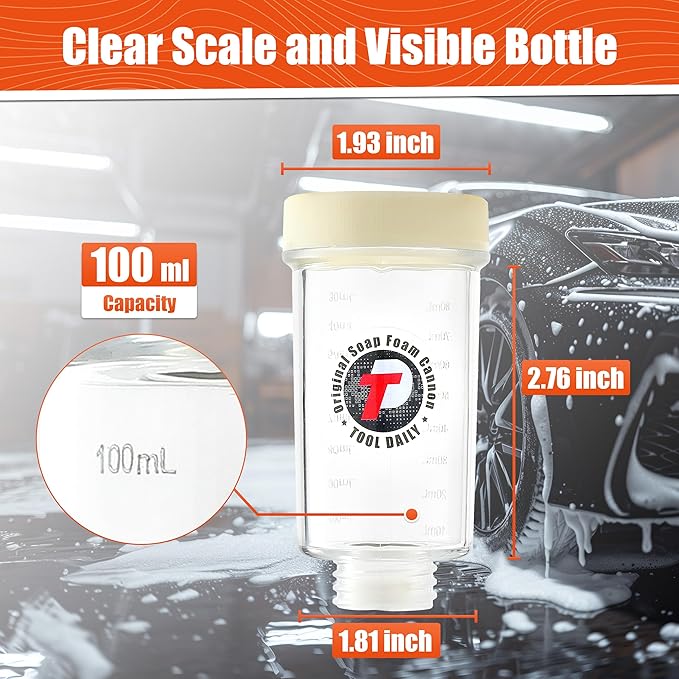 Tool Daily Pressure Washer Foam Cannon, Original Soap Foam Cannon for Car Washing, 5 Power Washer Nozzle Tips, 1/4 Inch Quick Connector