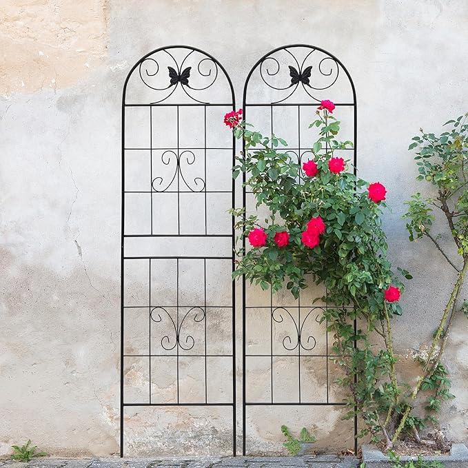 4 Pack Garden Trellises with Black Metal Coating, Trellis for Climbing Plants Outdoor, Roses, Vegetables, Vines, Cucumbers-19.7×71 inches.