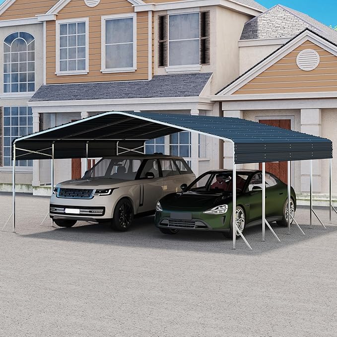 20x20 Carport, Heavy Duty Metal Car Port, All-Weather Protection, Easy Assembly for Cars, Trucks, Boats, Tractors, and Outdoor Storage, Grey