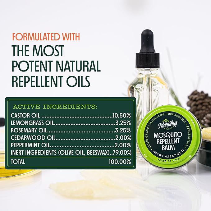 Murphy's Naturals Mosquito Repellent Balm for Outdoor Patio, Hiking, Camping, Plant-Based Cedarwood, Lemongrass & Rosemary, DEET-Free, 2oz, 2-Pack