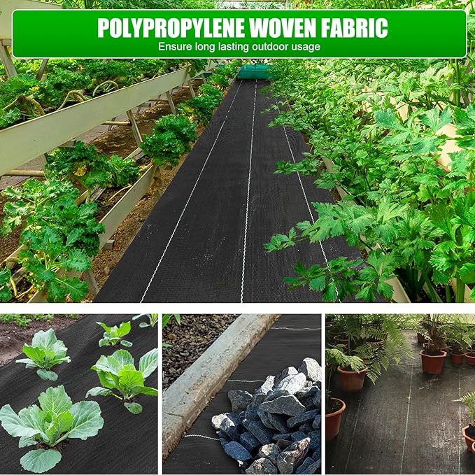 3ft x50ft Black Weed Barrier Landscape Fabric Heavy Duty 3.2OZ French Drain Fabric Ground Cover Weed Cloth for Erosion Control，Outdoor Gardening Weed Control Mat