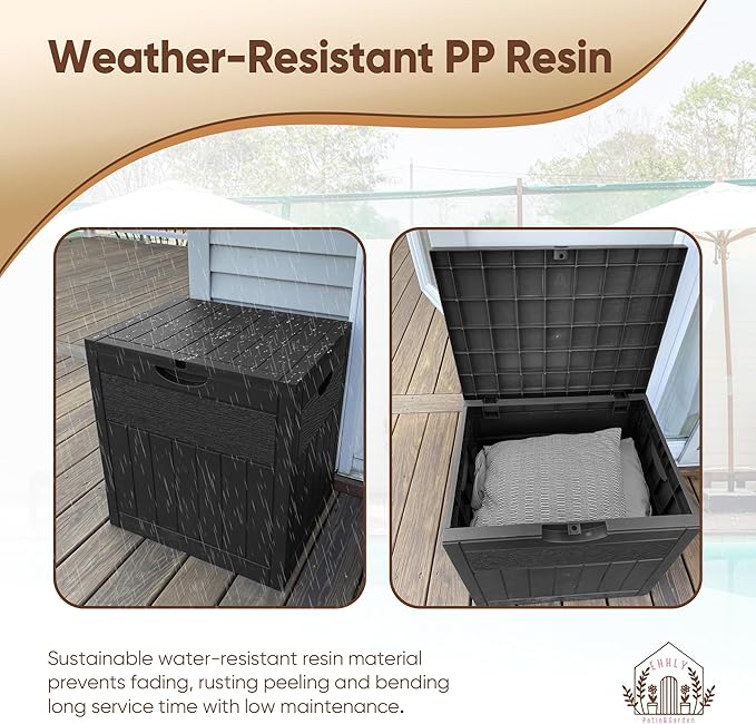 33 Gallon Outdoor Storage Box, Small Deck Box Waterproof, Lockable Secure Package Bin Delivery Box for Outside Front Porch, Patio Cushions Storage Box, Delivery Driver Snack Box for Porch, Black