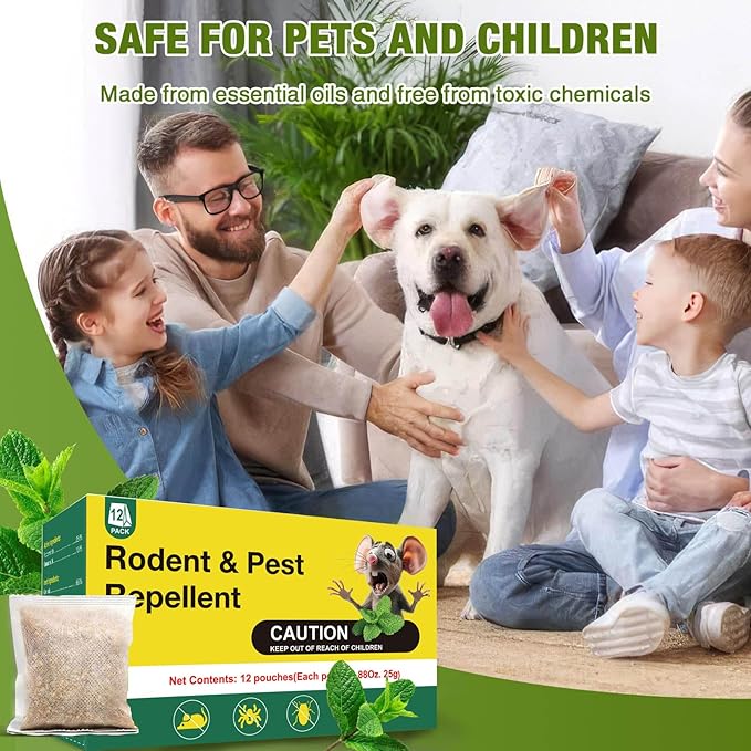 24PCS Rodent Repellent Pouches, Kid-Friendly, Non-Toxic and Safe