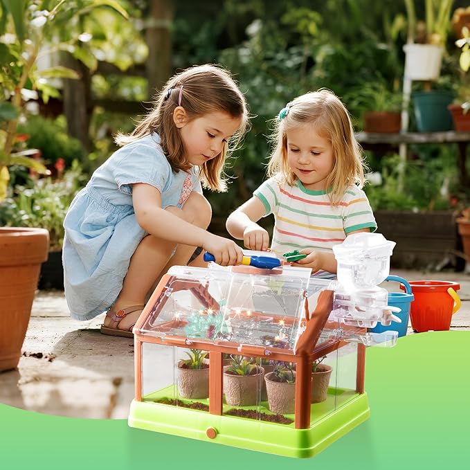 Subtoy Kids Plant Growing Kit, Gardening Kit with Greenhouse, Indoor Gardening Set with Grow Solar Lights, Flower Grow Room with Science Irrigation kit, Plant Growing Kit for Childrens