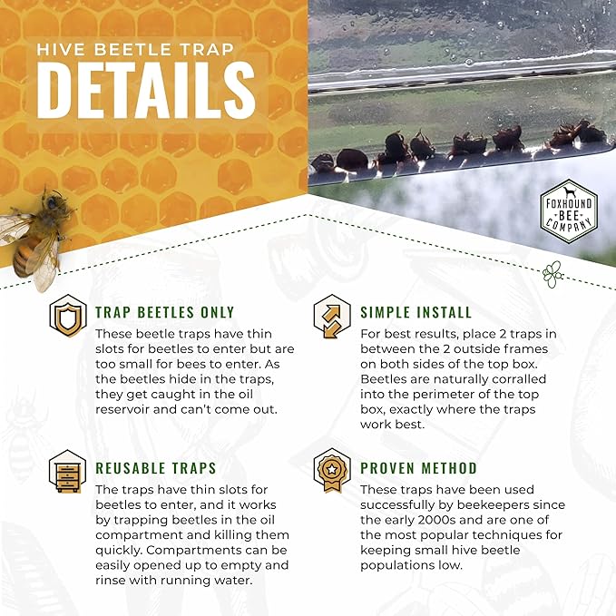 New Reusable Extra Long Beetle Trap with 3-Hinge Lift-Top for Trapping Small Hive Beetles in a Hive Without Chemicals (12)