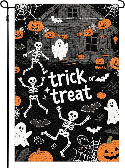 Halloween Garden Flag 12x18 Inch Double Sided, Outdoor Burlap Yard Decor for Porch, Patio, Holiday Decorations, Black
