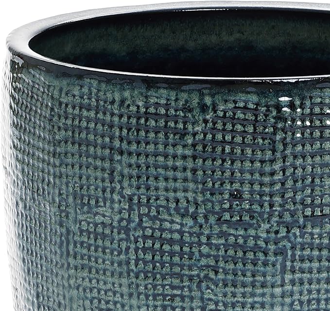 LuxenHome 15.5" Dia Large Ceramic Pots for Plants, Modern Green Glazed Planters for Outdoor Plants, Round Indoor Flower Pots with Drainage Hole and Rubber Plug for Home Garden Patio