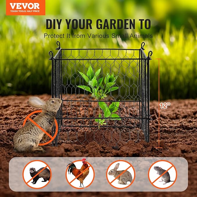 VEVOR 4 Pack Plant Protectors from Animals, 13.4'' x 13.4'' Chicken Wire Plant Protector, Plant Cages for Outdoor Plants, Flowers & Vegetables, Keeps Bunny Chicken Squirrels Out, 16pcs Metal Mesh