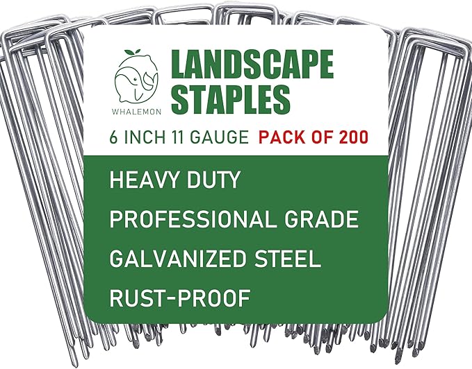 200 Pack Landscape Staples 6 Inches 11 Gauge Stakes, Galvanized Garden Stakes U-Shaped Pins and Landscaping Staples for Sod Anchoring Landscape Fabric Irrigation Tubing