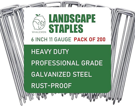 200 Pack Landscape Staples 6 Inches 11 Gauge Stakes, Galvanized Garden Stakes U-Shaped Pins and Landscaping Staples for Sod Anchoring Landscape Fabric Irrigation Tubing