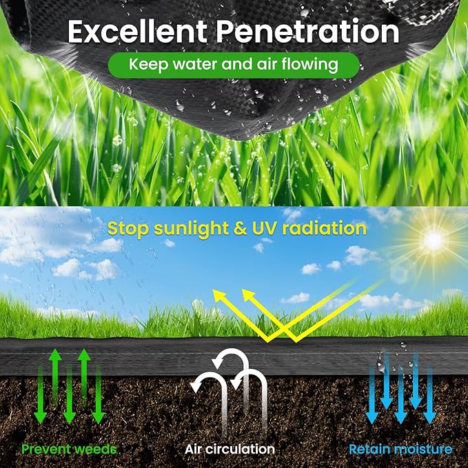 2pcs 3FTX50FT Weed Barrier Fabric, 4.0oz Landscape Fabric, Durable Weed Barrier Fabric Heavy Duty with 10 U-Shaped Securing Pegs for Landscaping Weed Blocker Garden Bed Cover, Commercial Driveway
