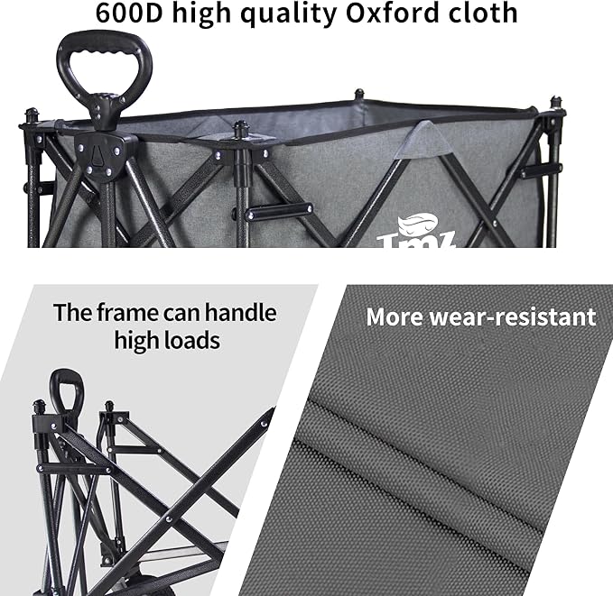 TMZ Collapsible Folding Wagon Cart, Outdoor Utility Garden Cart, Heavy Duty Camping Wagon with Big Wheels, Foldable Wagon for Sports, Shopping, Fishing and Beach-Grey