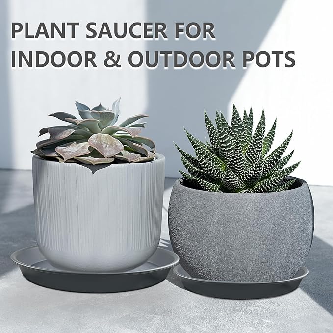 9 Pack Gray Plant Saucer Set, 3×8 inch 3×10 inch 3×12 inch Durable Heavy Duty Plastic Pot Trays, Large Planter Saucers Water Catcher Plates, Round Drip Trays for Indoor Outdoor Gardening