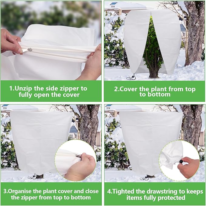 NNG 3PCS Winter Plant Covers Freeze Protection 47.2x47.2Inch Frost Blanket Shrub Covers with Zipper Drawstring Plant Protector Shrub Jacket Winter Tree Cover for Outdoor Plants, Shrub Potted Plants