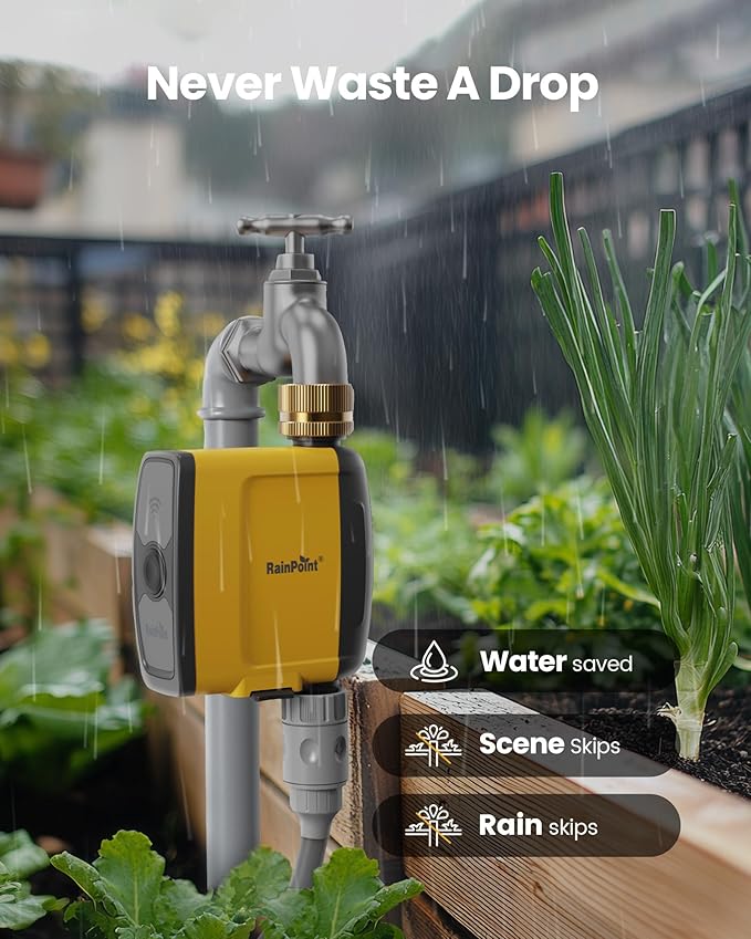 RAINPOINT WiFi Water Timer, Smart Hose Timer WiFi Irrigation Controller, Wireless Watering System Valve, APP & Voice Control, Weather-Based Automatic Rain Delay, Brass Inlet
