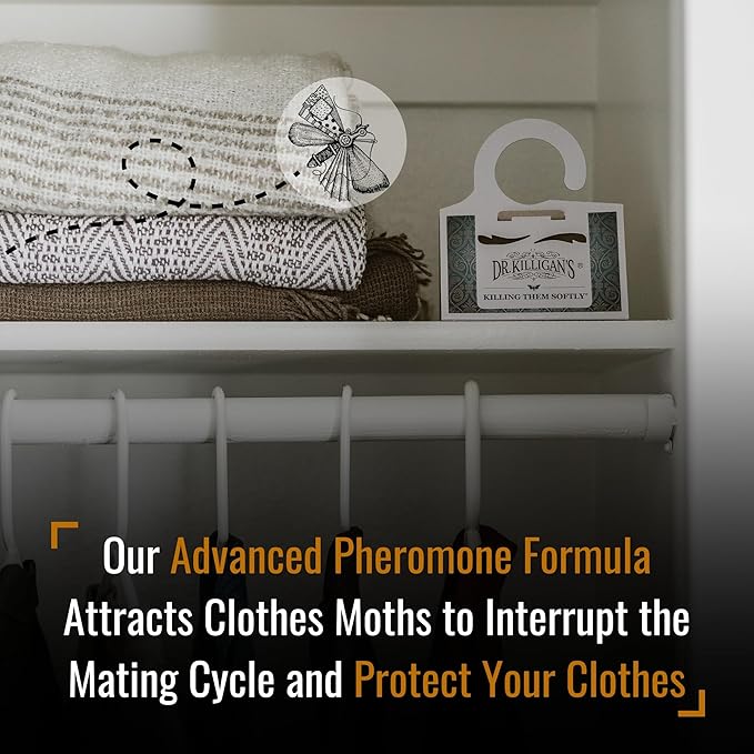 Dr. Killigan's Premium Double Potent Clothing Moth Traps with Pheromones Prime | Organic Clothes Moths Trap with Lure for Closets & Carpet | Case Making Moth Treatment & Prevention (6 Pack, White)