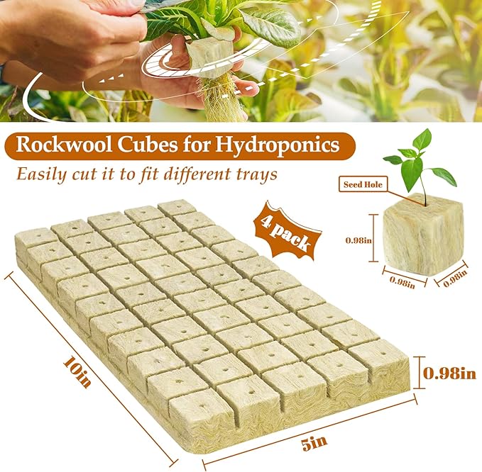 Legigo 1 Inch Rockwool Cubes Seed Starter Plugs for Hydroponics, RockWool Planting Grow Cubes for Hydroponic Tower Garden Soilless Cultivation Plants Germination Cutting Clone (4 Sheet, 200 Plugs)